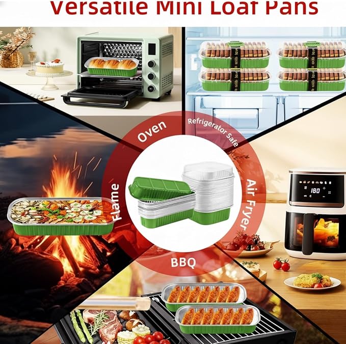 30 Pack 6.8oz Christmas Green Disposable Rectangular Aluminum Foil Mini Loaf Pans with Lids,Mini Cake Pans for Baking, Loaf Baking Pans, Small Individual Containerfor for Patrick’s Day Party Picnics