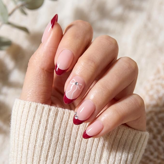 ohora Gel Press On Nails | Red, French, Medium Oval | Cherry Pop | Salon-Quality, 100% Real Gel, No UV Lamp, No Glue, Non-Toxic | 15 Sizes, 30 Tips | Long Lasting press ons, K beauty nails