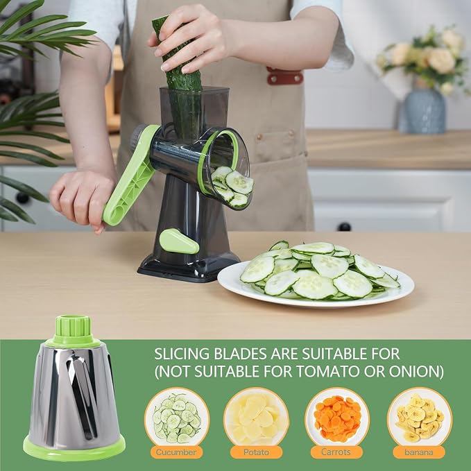 Rotary Cheese Grater with Handle-Versatile Cheese Grater | Non Slip Suction Base,Cheese Shredder&Food Slicer for Cheese,Carrots,Cucumbers,Nuts Compact&Easy Clean Kitchen Kitchen Tool