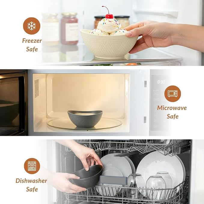 Unbreakable Snack Bowls,Wheat Straw Small Bowls,10 OZ Plastic Bowls Alaternative for Soup,Chip,Cereal,Microwave & Dishwasher Safe Bowls for Kithcen,Camping,Picnic(6PCS,Grey Stone)