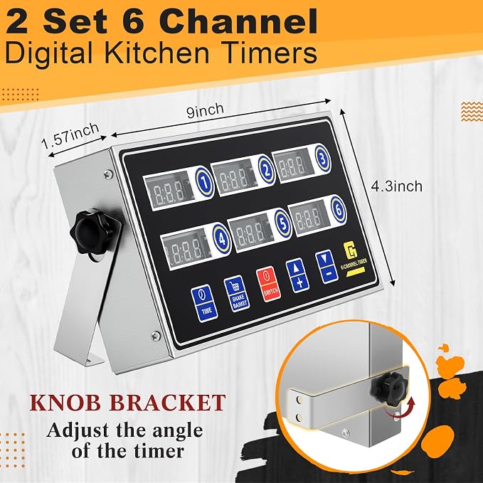 Relaxweex 2 Pack 6 Channel Kitchen Timers for Cooking, Commercial Digital Kitchen Timer with Loud Alarm, Large LCD Display, Restaurant Fryer, Chef, Baking Supplies