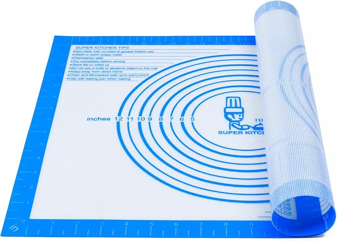 Nonstick Silicone Pastry Baking Mat Large with Measurements 16''By 20'' | For Silicone Baking Mat Counter Dough Rolling/Pie Crust Pad By Folksy Super Kitchen (16×20, Blue)