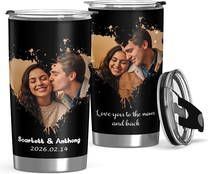 Personalized Tumbler Custom Vacuum Insulated Travel Mug Customizable Coffee Cup with Your Photos and Text Christmas Birthday Gift (Valentines Tumbler)