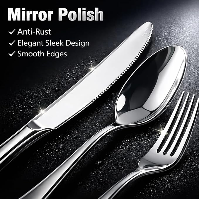 Silverware Set for 4, Stainless Steel Flatware Cutlery Set, Mirror Polished | Mirror Polished Utensils Spoons and Forks Set for Kitchen，Dishwasher Safe