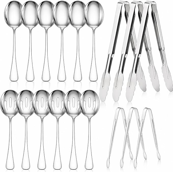 18Pcs Serving Utensils Set, Stainless Steel Flatware Cutlery Set | Serving Spoons for Buffet, Serving Tongs for Food,Slotted Spoons,Serving Utensils for buffet, Party,Weeding,Catering(Silver)