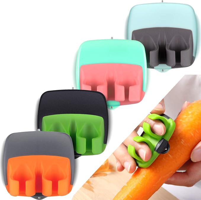 Mudder 4 Pieces Finger Vegetable Palm Peeler Kitchen Fruit Potato Peeler with Comfortable Rubber Finger Grip For Pumpkin Carrot Cucumber Potato