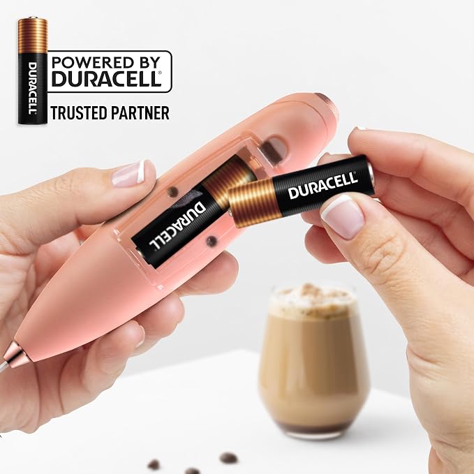 Zulay Kitchen Powerful Milk Frother Wand With Duracell Batteries - Ultra Fast Handheld Drink Mixer - Electric Whisk Foam Maker for Coffee, Lattes, Cappuccino & Matcha - Triple Whisk - Peach Radiance
