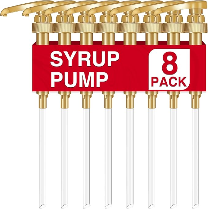 Coffee Syrup Pumps, 8 Pack Gold Syrup Pump | Skinny Syrup Pump for 750ml 25.4oz Syrup Bottle, Syrup Pump Dispenser for Coffee Bar Drinking Mixes,Davinci,Jordans