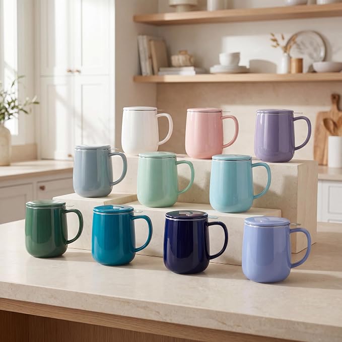Sweese 20 OZ Porcelain Tea Mug with Infuser and Lid, Loose Leaf Tea Cup, Gifts for Tea Lover - Mint Green