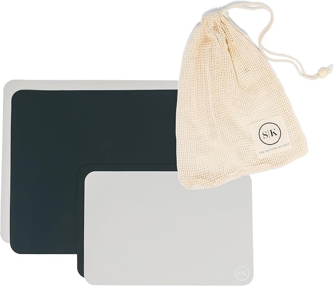 Reusable Silicone Oven Baking Mats Gift Set Bundle, 2 Half-Sheet, 2 Quarter-Sheet, Vintage Navy Blue, Pearl Gray