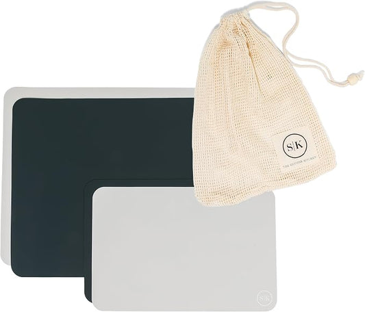Reusable Silicone Oven Baking Mats Gift Set Bundle, 2 Half-Sheet, 2 Quarter-Sheet, Vintage Navy Blue, Pearl Gray