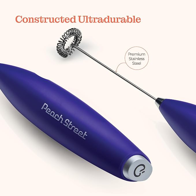 Powerful Handheld Milk Frother, Mini Milk Foamer, Battery Operated Stainless Steel Drink Mixer with Frother Stand