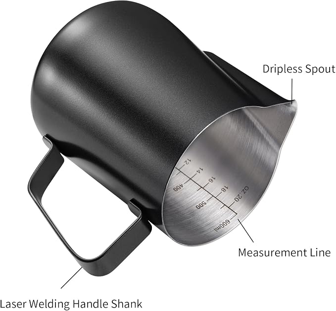 2 Pack Matte Black Milk Frothing Pitcher, 12oz/350ml & 20oz/600ml Espresso Steaming Pitcher, Stainless Steel Milk Frother Steamer Cup, Perfect for Espresso Coffee Cappuccino Latte Art