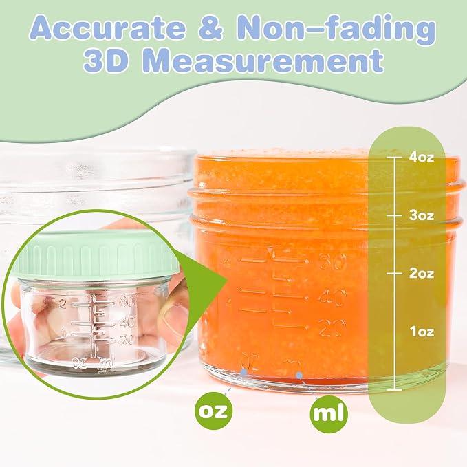RowinsyDD 40 Pack Baby Food Containers, 4 oz Glass Baby Food Jars with Lids | Baby Food Storage Containers Small Baby Food Jars Glass with Lids Baby Food Containers for Freezer Microwave Safe BPA Free
