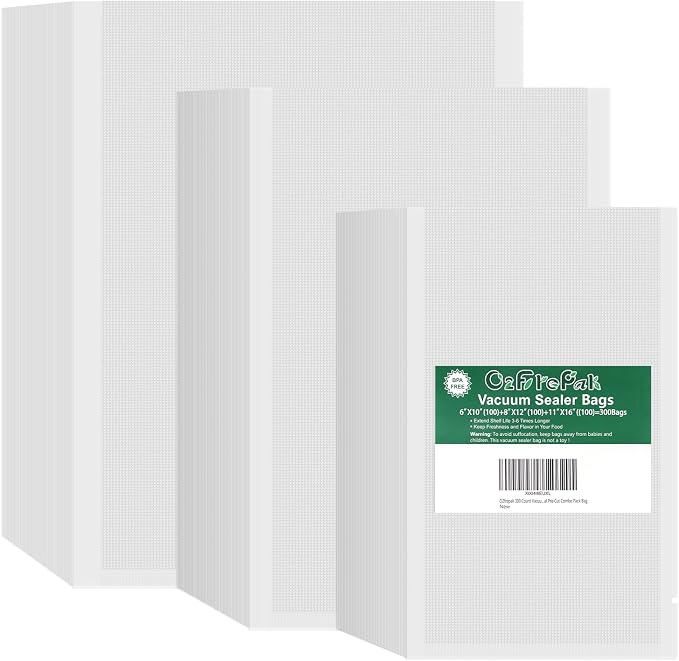 O2frepak 300ct Vacuum Sealer Bags Pint Quart Gallon for Food Storage | 11"x16"(Gallon 100)+8"x12"(Quart 100)+6"x10"(Pint 100) BPA Free PreCut Food Grade,Great for Sous Vide Vacuum Sealer