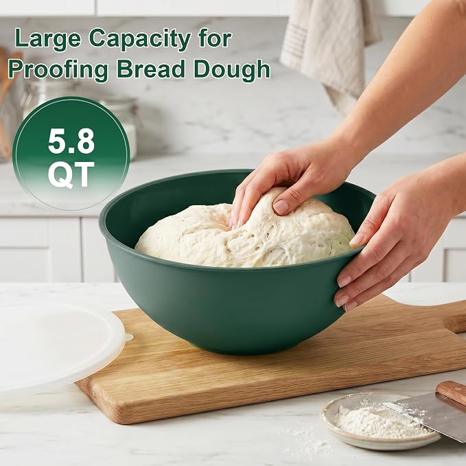 BoxedHome BPA Free Plastic Round Mixing Bowl with Lids, 12 Pack Nesting Bowls with Lids Set, Microwave and Dishwasher Safe Prep & Serving Bowls Great for Mixing, Baking, Serving (Green, 12pcs)
