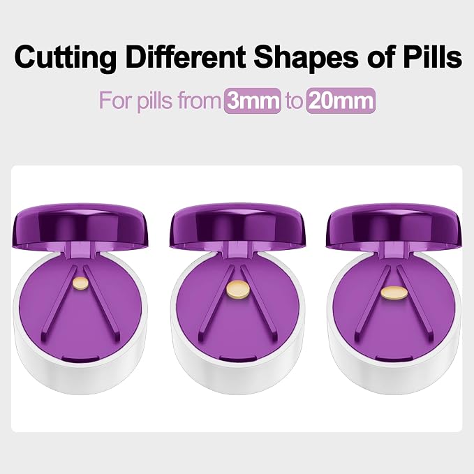 DUBSTAR 3-in-1 Pill Crusher Fine Powder Pill Grinder Pill Cutter Purple | Pill Crushers for Elderly and Pet with Pill Storage and Brush, Pill Splitter for Small or Large Pills