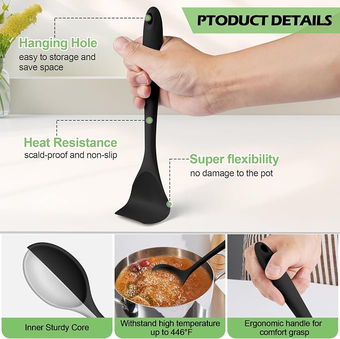 Homikit Silicone Cooking Utensil Set, 15pcs Kitchen Utensils with Holder | Black Silicone Spatula Set for Nonstick Cookware, Heat Resistant up to 446ºF, Nontoxic Baking Kitchen Tools, Dishwasher Safe