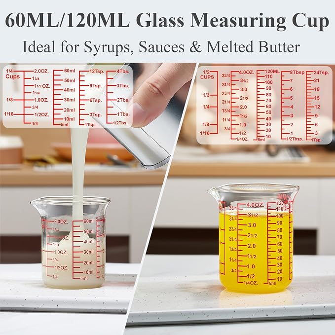 Ackers High Borosilicate Glass Measuring Cup Set with Pour Spout,60ml(2OZ),120ml(4OZ), 250ml(8OZ), 500ml(16OZ), 1000ml(32OZ) Glass Measuring Beaker for Kitchen or Restaurant, Easy to Read