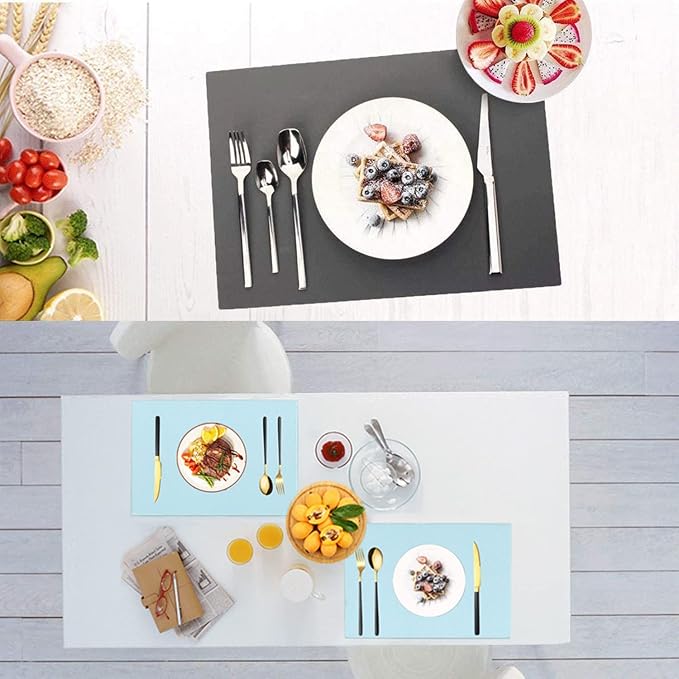 IYYI Silicone Placemats, Dining Placemats Set of 4, Waterproof Placemats for Kids, Non-Slip Silicone Mats for Dinner Table, Heat Resistant & Dishwasher Safe (Light Blue, 17.6" ×12.5")