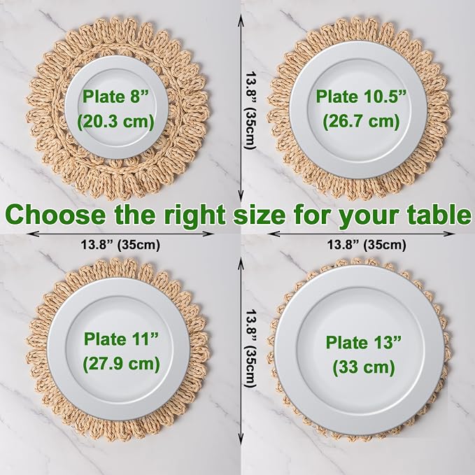 13.8" Set of 6 Round Woven Corn Husk Placemats by Laquedecraft | Protects Tables from Heat & Scratches, Perfect for Everyday Dining, Family Gatherings and Holiday Entertaining