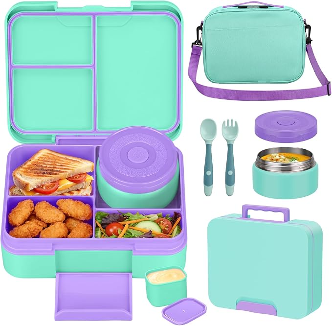HWONMTE Bento Lunch Box Set for Kids with Soup Thermo Food Container Adults | Bento Lunch Box Set for Kids with 9.5oz Soup Thermo Leak-Proof Food Container with Insulated Lunch Bag Hot Food Jar Girl