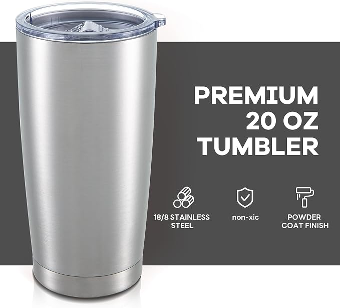 20 oz Tumbler with Lid Stainless Steel Insulated Tumblers Bulk Cups Mug | Double Wall Vacuum, Powder Coated, Keep Drinks Cold and Hot, Waterproof Lid, Fit of Car Cup Holders, Stainless, 4 Pack
