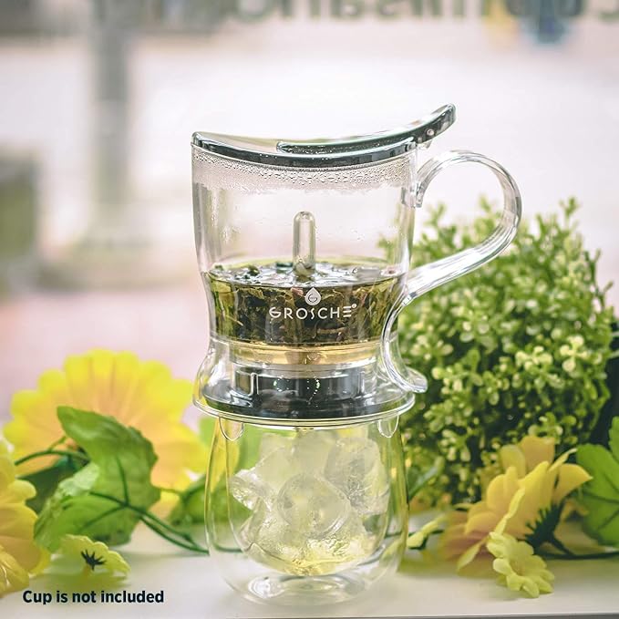 GROSCHE Aberdeen Smart Tea Maker BPA-Free Tea Infuser Black 17.7 oz (525ml) | Drip-Free Bottom Dispenser, Coaster, Easy Brewing, Simple Cleanup, Tritan Build, Loose-Leaf Steeping, Stylish Design