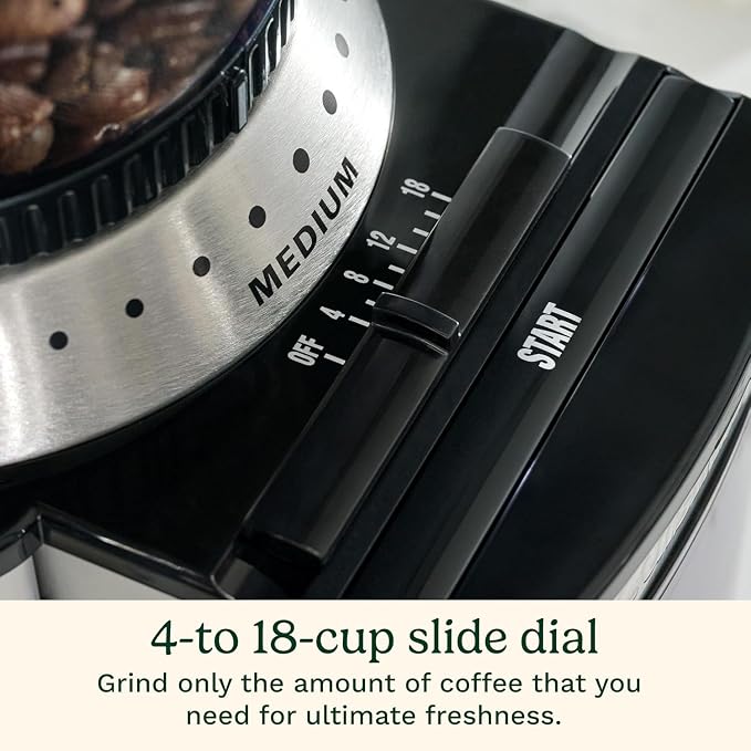 Cuisinart Coffee Grinder, Electric One-Touch Automatic Burr Coffee Grinder with 18-Position Grind Selector, Cup Size Selector for 4 – 18 Cups, Black Stainless Steel