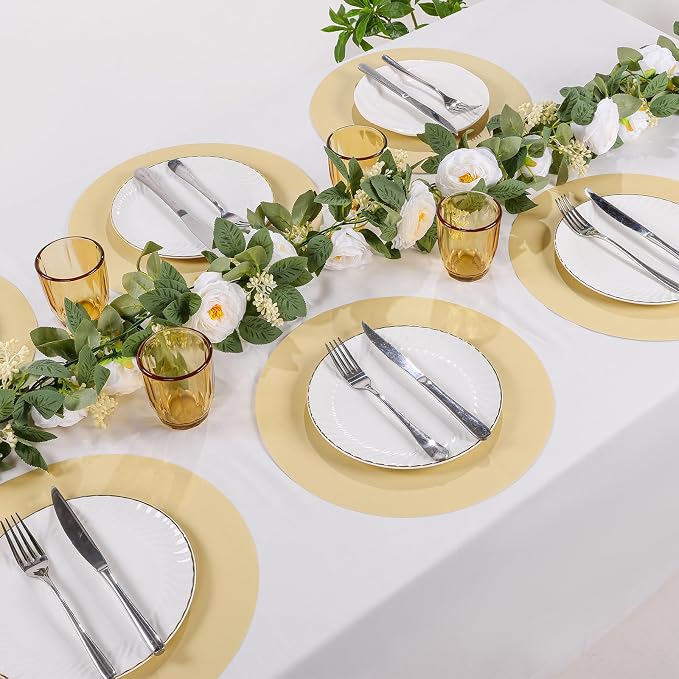 SHACOS 100 PCS Round Paper Placemats 13 inch Disposable Paper Place Mats for Dinner Wedding Birthday Party Festival Table Decoration Indoor Outdoor, Beige