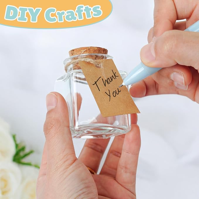 OurWarm 12 Pack Square Small Glass Bottles with Lids, 1.7OZ Mini Glass Jars with Cork Tag Label and Twine, Versatile Small Bottles for Candy Potion Spice DIY Crafts Gift Birthday Wedding Party Favors