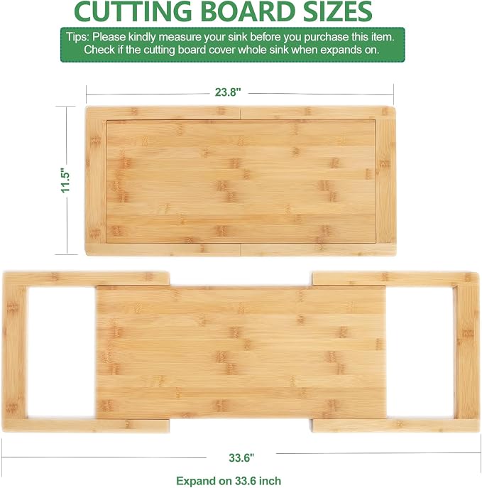 [2024 UPGRADE] Hifybaty Over The Sink Cutting Board - Expandable Cutting Board Over Sink, Bamboo Cutting Boards with Juice Groove, Kitchen Sink Cutting Board