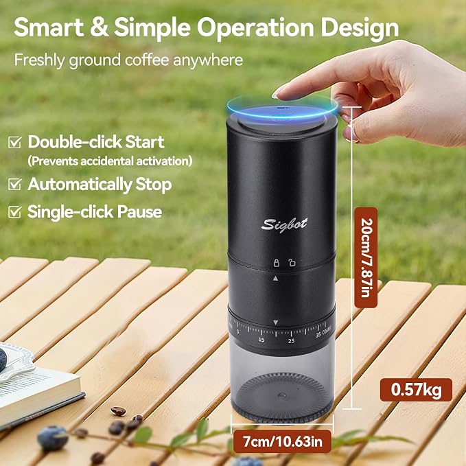 Sigbot Electric Coffee Bean Grinder, Cordless Burr Grinder for Travel | USB-C Rechargeable, Portable, 38 Grind Settings, 420 Stainless Steel Conical Burr, Single Dose for Home Use, Office, Camping