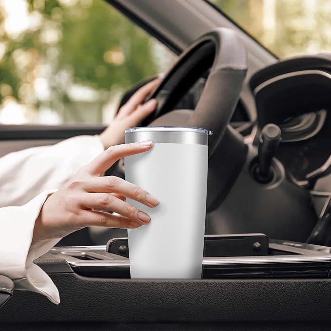 20 oz Tumbler with Lid Stainless Steel Insulated Tumblers Cups Travel Mug | Double Wall Vacuum, Powder Coated, Keep Drinks Cold and Hot, Waterproof Lid, Fit of Car Cup Holders, White