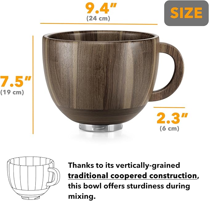 SpaceAid Wooden Bowl with Handle, Kitchen Space Aid Acacia Wood Mixing Bowls Holder for Stand Mixer, Compatible with 4.5 & 5 QT Tilt-Head Models Kitchen, Light Wood