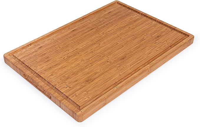 Bamboo Cutting Board with Handles and Juice Grooves, 12 x 9 x 0.47 Inches, Carbonized Wood Kitchen Chopping Board