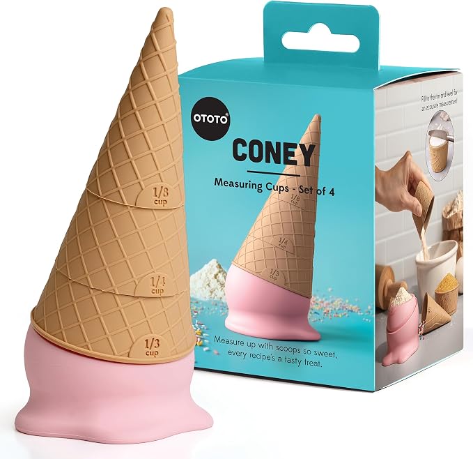 OTOTO Coney Ice Cream Measuring Cups Set – Detachable Plastic Measuring Cup Set for Baking & Cooking, Cute Measuring Cups for Liquid, Cute Baking Supplies, Kitchen Gadgets, Baking Gifts
