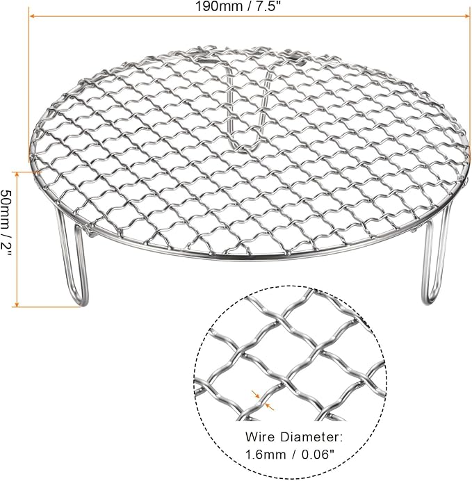 HARFINGTON Round Cooking Rack 7.5-inch Stainless Steel Cross Wire Barbecue Grill Net with 50mm Legs for Cooking Baking Steaming BBQ