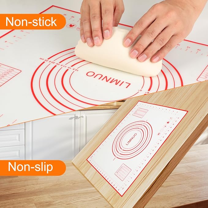 Silicone Baking Mat，Non Stick Rolling Dough with Measurements for Pie Pizza Cookies Fondant Making，Extra Thick Non Slip Silicone Pastry Mat (Red, XXL-24"×32")