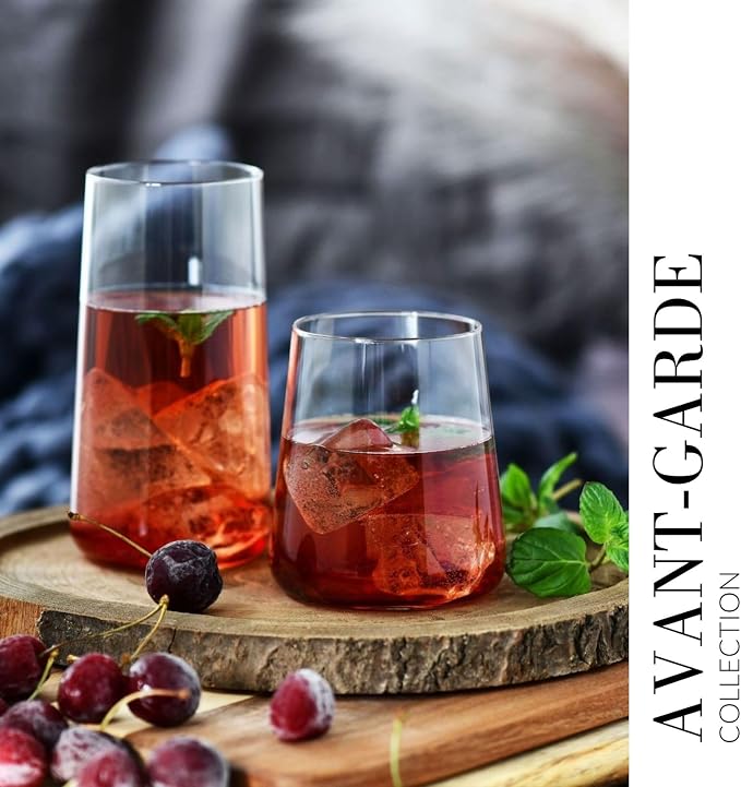 KROSNO Water Glasses Set of 6, 12.9 oz, Avant-Garde Collection | Drinking Glasses, Lead-Free Crystal Glassware, Juice Glasses, Lightweight Glass Set, Dishwasher Safe, Made in Europe