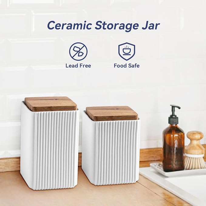 Ceramic Storage Jars Modern Airtight Coffee Canisters With Lid (White,Small size,13cm*10cm)
