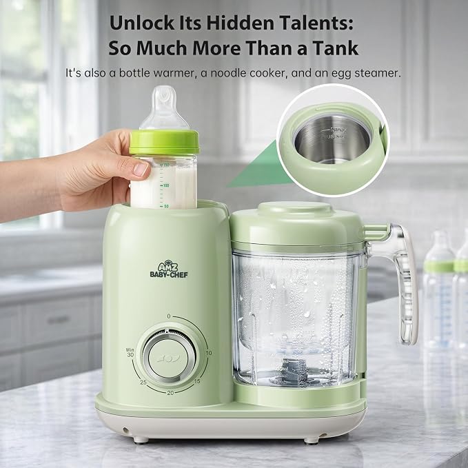 AMZBABYCHEF Baby Food Maker, 4 in 1 Baby Food Processor and Steamer, Puree Blender, Multifunctional Baby Puree Maker, Dishwasher Safe (Green)