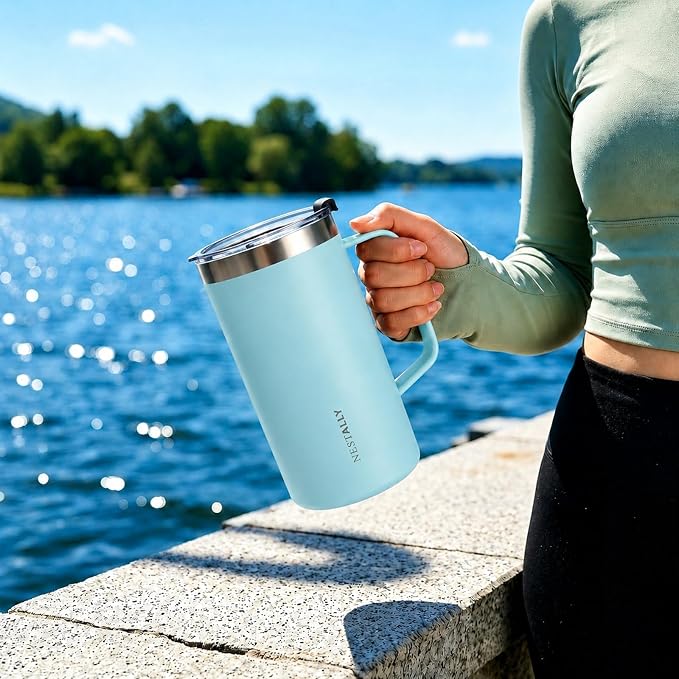 NESTALLY Cozy 20oz Insulated Coffee Mug with Handle & Lid, Mint Green | Stainless Steel Double Wall Vacuum Travel Mug for Hot & Cold Drinks, Reusable Coffee Tumbler, Non-Slip Base, BPA-Free