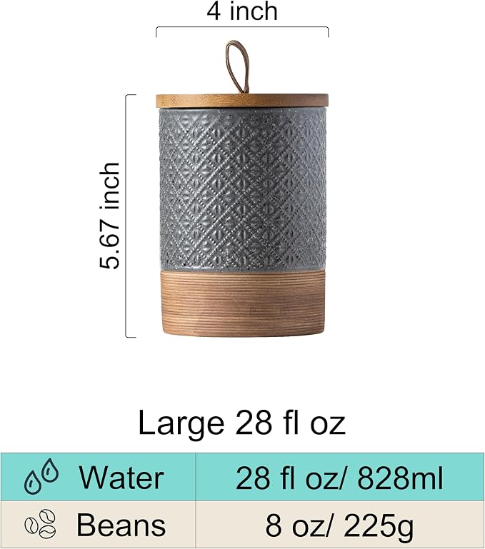 Miamolo Coffee Canisters, Kitchen Jar with Lid for Counter, Gray & 28 fl.oz | Coffee Grounds Container for Countertop | Large for Sugar, Biscuits, Treats | Keeps Fresh, Coffee Bar Decor, Wedding Gift