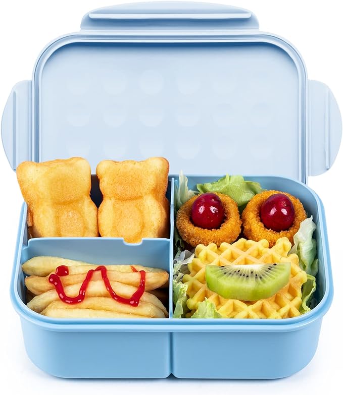 MISS BIG® Large Bento Lunch Box for Adults, 1900ml, 3 Compartments, Blue | Blue 1900ml adult bento lunch box for work lunch, office meal prep, picnic basket, and travel meals.