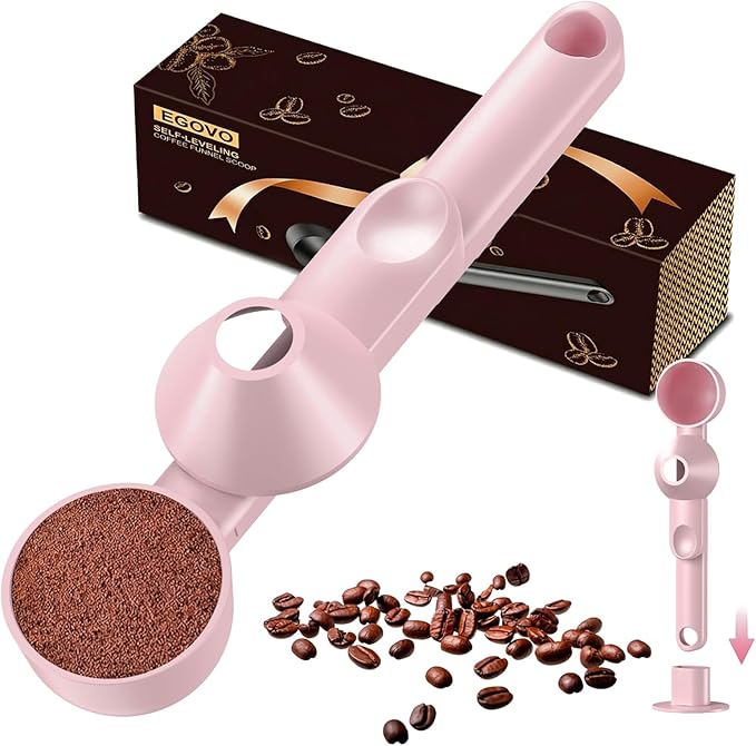 Coffee Scoop with Funnel for Reusable K Cup, 2 TBSP Measuring Spoon | Mess-Free Funnel Design, Sliding Leveler for Precise 2 TBSP, Long Handle for Coffee, Protein Powder & Tea (1-Pack)