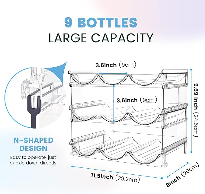 spospo Water Bottle Organizer for Cabinet 3 Pack Water Bottle Holder | Plastic Water Bottle Organization and Storage Shelf, Tumbler Organizer for Cabiner, Fridge, Kitchen, Desktop, Pantry