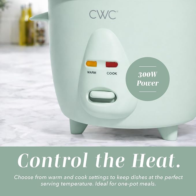 COOK WITH COLOR 6 Cup Rice Cooker 300W - Effortless Cooking and Perfectly, Cooks 3 Cups of Raw Rice for 6 Cups of Cooked Rice, Sage