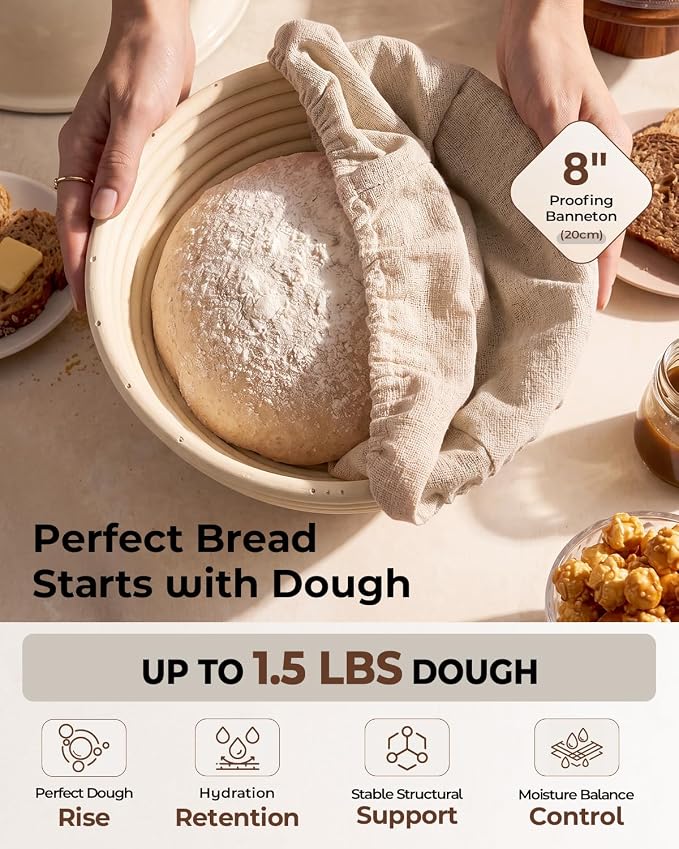 5QT Enameled Cast Iron Sourdough Bread Oven & Starter Kit, White | Tight-fitting Dome Lid Helps Retain Steam, Baking Kit Supports Proofing, Scoring & Dough Transfer, Complete Artisan Bread Set