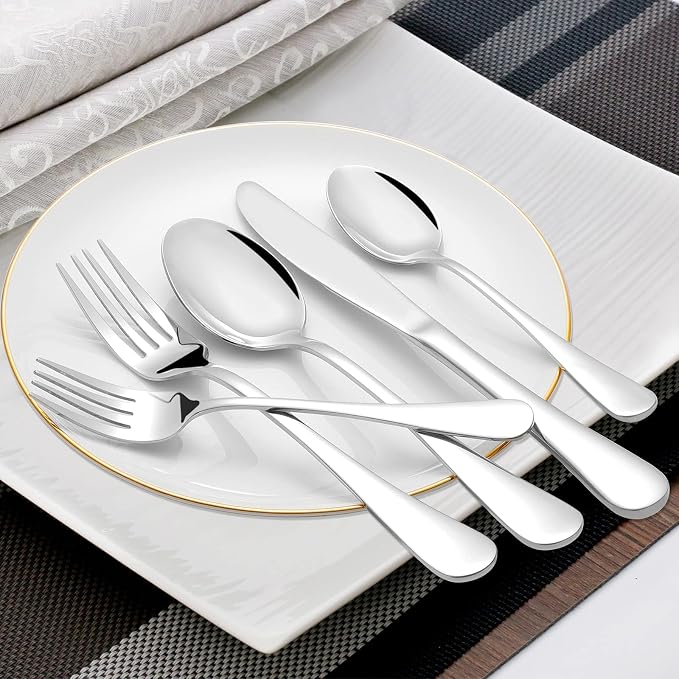 NICE KITCHEN Silverware Set, 40 Piece Stainless Steel Cutlery Sets for 8 | Heavy Duty Flatware, Mirror Polished Forks Spoons and Knives Set, Reusable Utensils for Home Kitchen, Dishwasher Safe